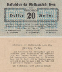 Бона. Австрия. Хорн 20 геллеров 1920 год. Нотгельд. (XF)