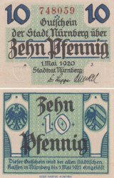 Бона. Германия. Нюрнберг 10 пфеннигов 1920 год. Нотгельд. (XF)