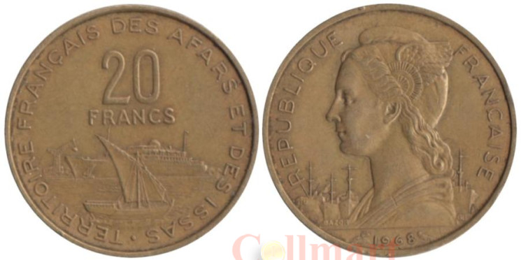  Французские Афар и Исса. 20 франков 1968 год. Морской порт. 