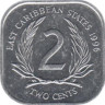  Восточные Карибы. 2 цента 1996 год. Королева Елизавета II. 