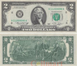 Бона. США 2 доллара 1976 год. Томас Джефферсон. (H - Сент-Луис, Миссури) (AU)