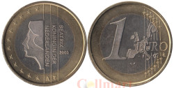 Нидерланды. 1 евро 2003 год. Портрет королевы Беатрикс в профиль.
