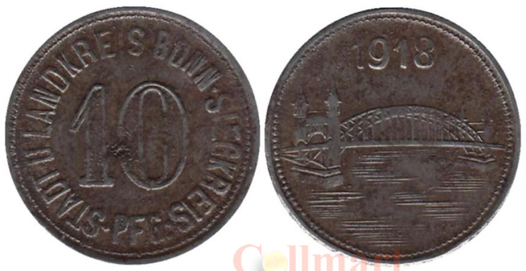  Германия. Бонн. 10 пфеннигов 1918 год. Мост. Нотгельд. 