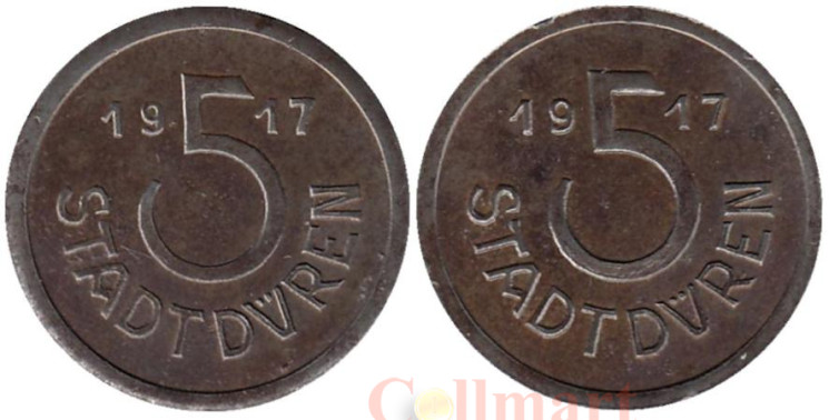  Германия. Дюрен. 5 пфеннигов 1917 год. Нотгельд. 