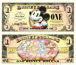 Бона. США 1 дисней-доллар 2008 год. 80-летие создания Микки Мауса. (Пресс)