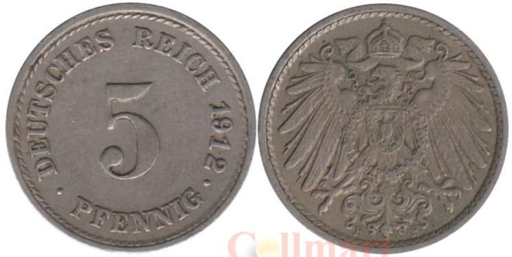  Германская империя. 5 пфеннигов 1912 год. (F) 