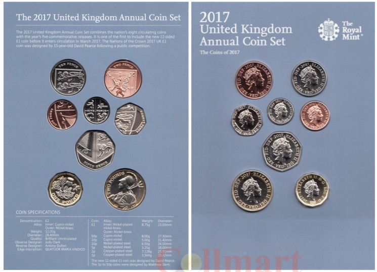  Великобритания. Набор монет 2017 год. (8 монет в буклете) Первый некруглый биметаллический фунт. 