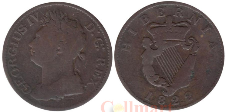  Ирландия. 1 пенни 1822 год. Гиберния. 