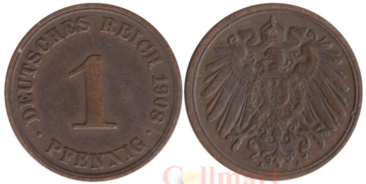  Германская империя. 1 пфенниг 1908 год. (A) 