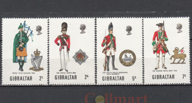  Набор марок. Гибралтар 1970 год. Военная форма. (4 марки) 