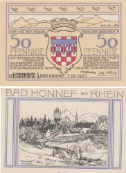 Бона. Германия. Бад-Хоннеф 50 пфеннигов 1921 год. Церковь. Нотгельд. (XF)
