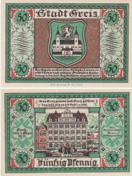 Бона. Германия. Грайц 50 пфеннигов 1921 год. Нотгельд зеленый. (XF)