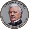  США. 1 доллар 2010 год. 13-й президент Миллард Филлмор (1850-1853). цветное покрытие. 