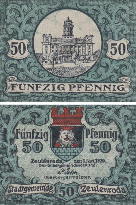  Бона. Германия. Цойленрода 50 пфеннигов 1920 год. Нотгельд. (XF) 