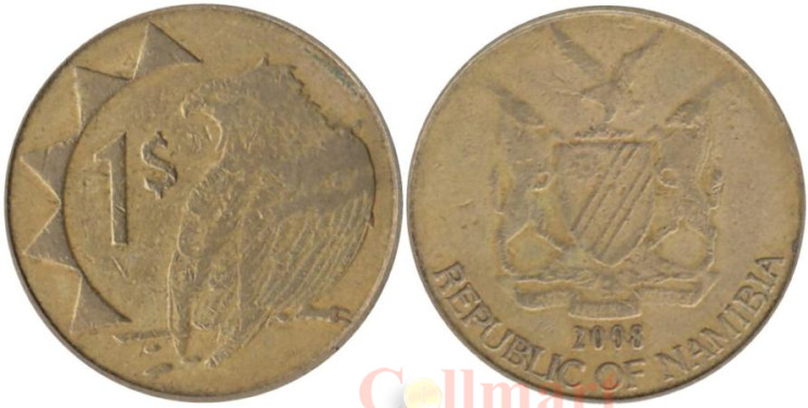  Намибия. 1 доллар 2008 год. Орёл-скоморох. 