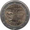  Франция. 2 евро 2010 год. 70 лет речи Шарля де Голля "Ко всем французам". 