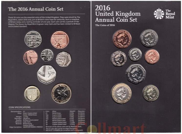  Великобритания. Набор монет 2016 год. (8 монет в буклете) 