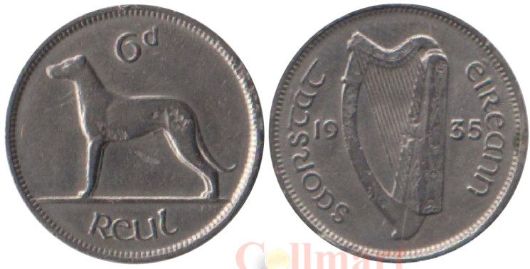  Ирландия. 6 пенсов 1935 год. Ирландский волкодав. 