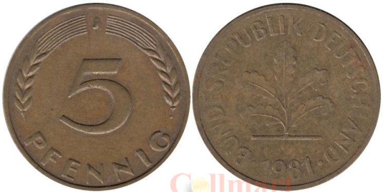  ФРГ. 5 пфеннигов 1981 год. (J) 
