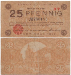 Бона. Германия. Кёльн 25 пфеннигов 1917 год. Нотгельд. (VG)