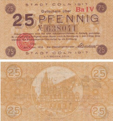 Бона. Германия. Кёльн 25 пфеннигов 1917 год. Нотгельд. (XF)