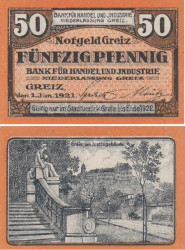 Бона. Германия. Грайц 50 пфеннигов 1921 год. Нотгельд оранжевый. (XF)