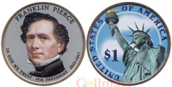 США. 1 доллар 2010 год. 14-й президент Франклин Пирс (1853-1857). цветное покрытие.