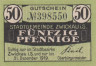  Бона. Германия. Цвиккау 50 пфеннигов 1919 год. Нотгельд. (XF) 