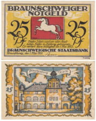 Бона. Германия. Брауншвейг 25 пфеннигов 1921 год. замок Бланкенбург. Нотгельд. (XF)