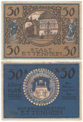 Бона. Германия. Эттенхайм 50 пфеннигов 1922 год. Нотгельд - Городской пейзаж. (XF-VF)