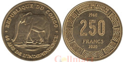 Республика Конго. 250 франков 2020 год. 60 лет независимости. Слон.