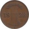  Веймарская республика. 1 рейхспфенниг 1928 год. (A) 