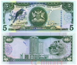 Бона. Тринидад и Тобаго 5 долларов 2006 год. Синешапочный момот. (Пресс)