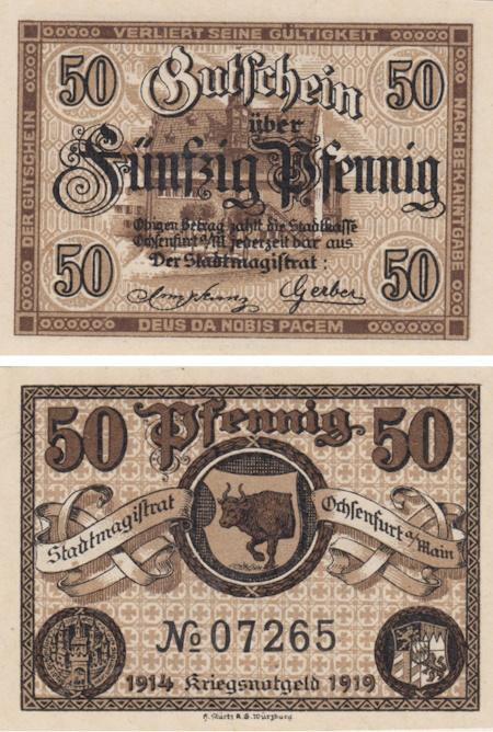  Бона. Германия. Оксенфурт 50 пфеннигов 1919 год. Нотгельд. (XF) 