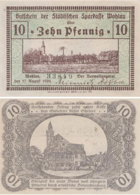  Бона. Германия (Польша). Волау (Волув) 10 пфеннигов 1920 год. Нотгельд. (XF) 