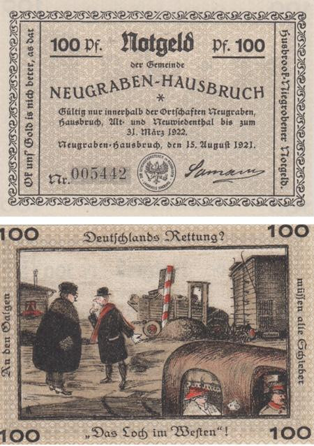  Бона. Германия. Нойграбен-Хаусбрух 100 пфеннигов 1921 год. Нотгельд. (XF) 