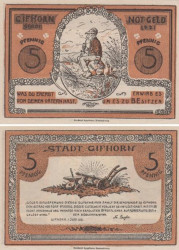 Бона. Германия. Гифхорн 5 пфеннигов 1921 год. Нотгельд. (XF)