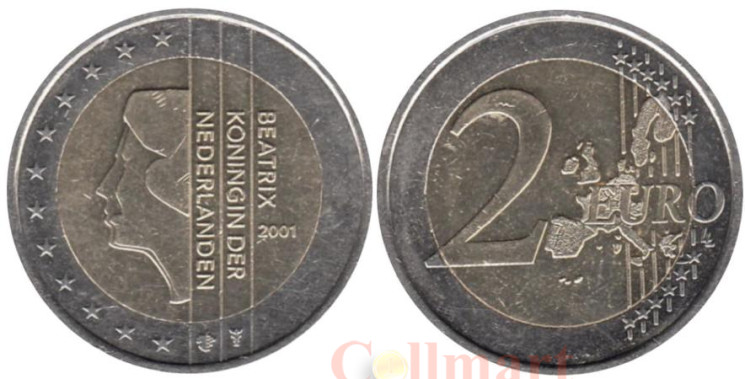  Нидерланды. 2 евро 2001 год. 
