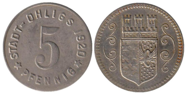 Германия. Олигс. 5 пфеннигов 1920 год. Нотгельд. 