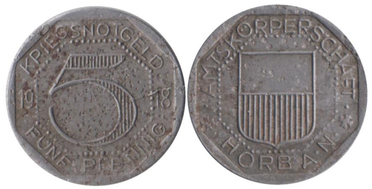  Германия. Хорб-ам-Неккар. 5 пфеннигов 1918 год. Нотгельд. 