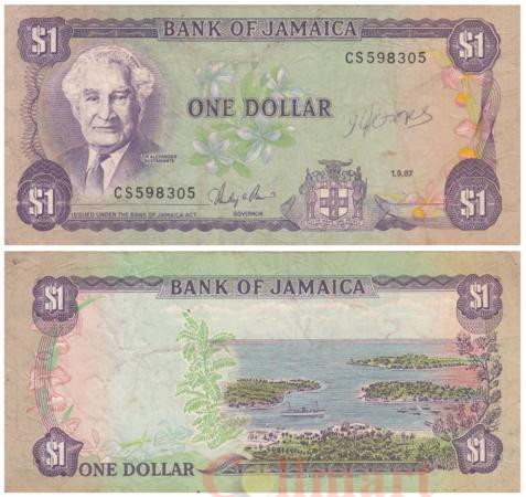  Бона. Ямайка 1 доллар 1987 год. Сэр Александр Бустаманте. (F) 