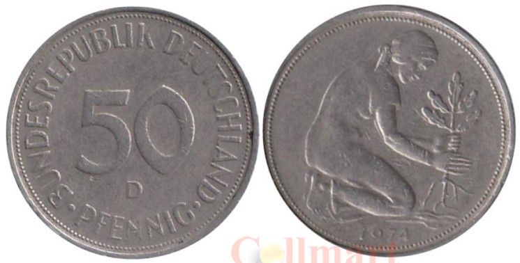  ФРГ. 50 пфеннигов 1974 год. (D) 