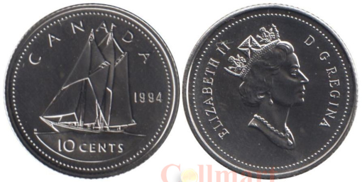  Канада. 10 центов 1994 год. Парусник. (UNC) 
