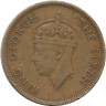  Гонконг. 10 центов 1950 год. Король Георг VI. (рубчатый гурт с желобом внутри) 