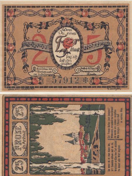  Бона. Германия. Фрозе 25 пфеннигов 1921 год. Нотгельд. (XF) 