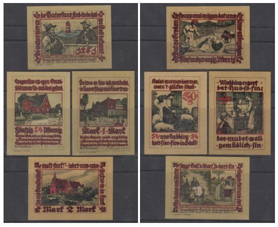  Набор банкнот. Германия. Прис-Фридрихсорт 25, 50 пфеннигов, 1 и 2 марки 1922 год. Нотгельды, 4 штуки. (XF) 