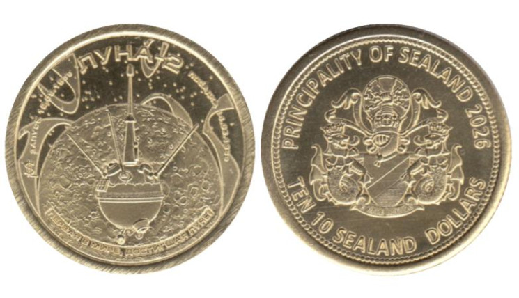  Памятный жетон. Силенд. 10 долларов 2026 год. История Российской космонавтики - Луна 2. 