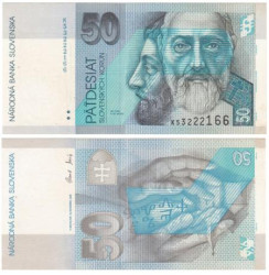 Бона. Словакия 50 крон 2005 год. Святые Кирилл и Мефодий. (VF)