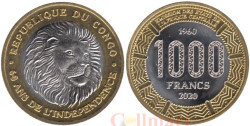 Республика Конго. 1000 франков 2020 год. 60 лет независимости. Лев.
