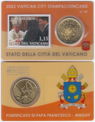 Ватикан. 50 евроцентов 2022 год. Монетная карта №41 - Понтификат папы Франциска MMXXII. (галерея марок)